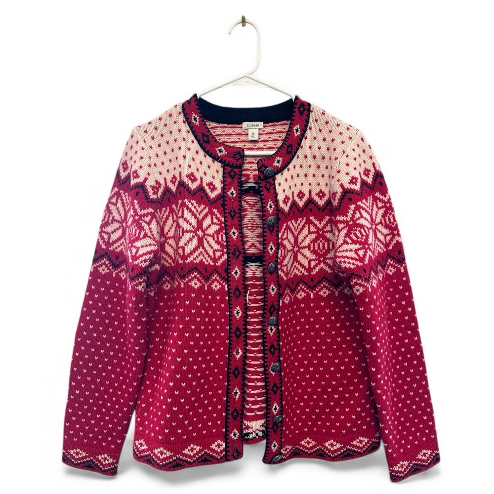 Vintage Red and Cream Nordic Knit Cardigan